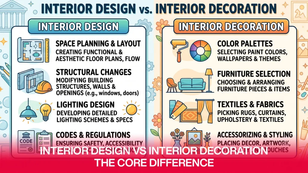 Interior Design vs Interior Decoration - The Core Difference